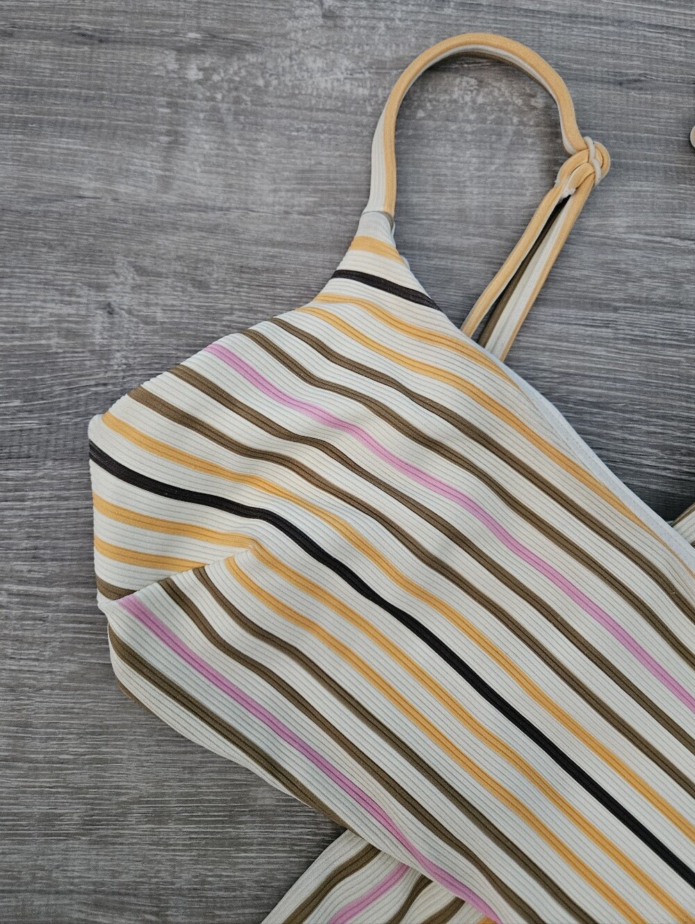 Zulu & Zephyr Mandarin Stripe Wrap Cutout One Piece Swimsuit Ribbed Beach Sz 6 - Picture 5 of 16